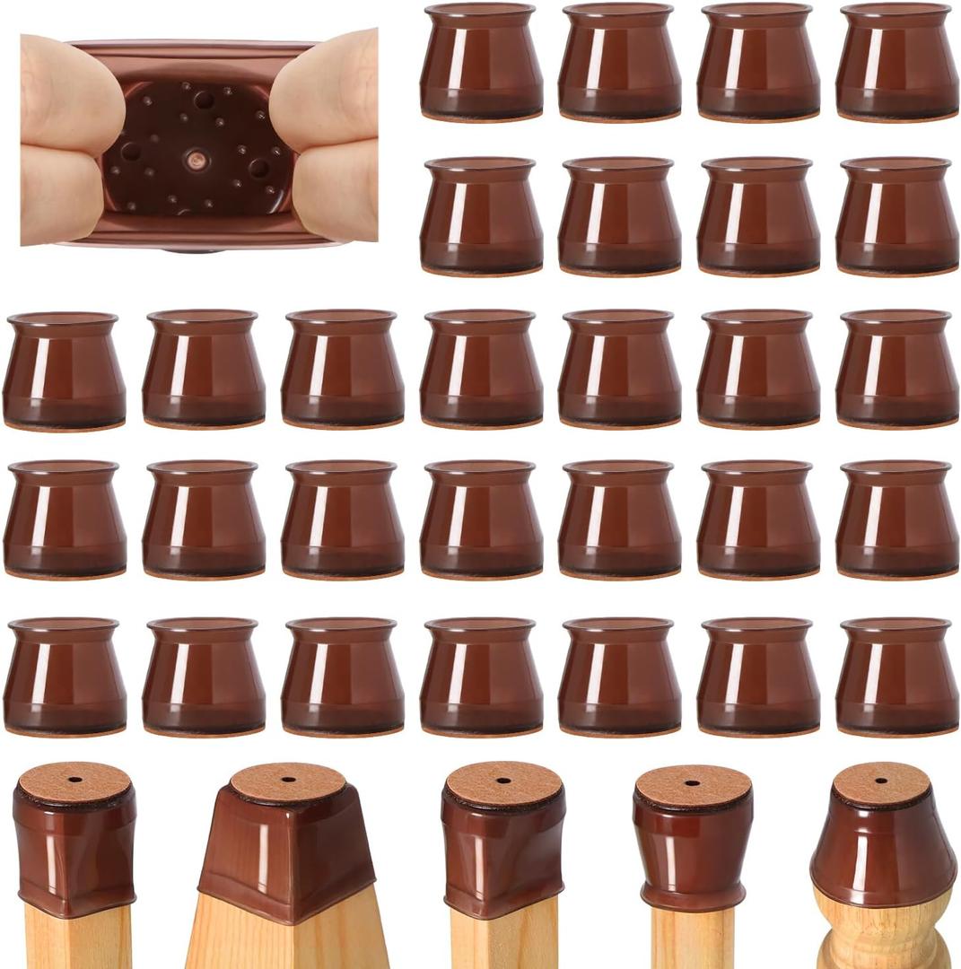 32 Pcs Chair Leg Floor Protectors for Hardwood Floors Silicone Covers to Protect Wood Tile Floors Felt Bottom Furniture Leg Caps Non Slip Reduce Noise (Fit:1.3"-2")