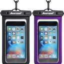 Hiearcool Universal Waterproof Phone Pouch Compatible for iPhone 16 15 14 13 Pro Max Plus Up to 8.3", IPX8 Beach Travel Essentials-Black&Purple-2Pack