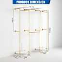 Industrial Pipe Clothing Rack with Shelves, Wall Mounted Gold Clothes Rack for Corner, Adjustable Closet System for Walk in Closets, Heavy Duty Coat Rack with Storage Shelves for Bedroom (73"W x 84"H)