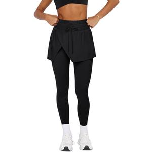 LASLULU Womens Tennis Skirted Leggings Yoga Golf Skirts with Leggings Modest Gym Athletic Pickleball Running Clothes Outfits (X-Large, Black)