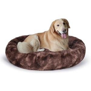 Oval Calming Donut Cuddler Dog Bed,Shag Faux Fur Cat Bed Washable Round Pillow Pet Bed(30"/36"/43") for Small Medium Dogs, XL(36"x27"x7"), Brown 2021