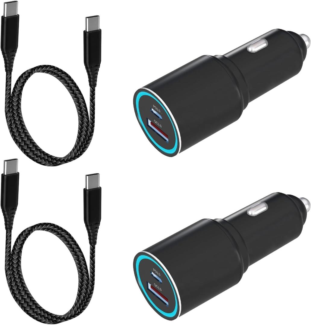 48W Car Charger with Cable for Samsung Galaxy S25/S25 Plus/S24Ultra/S24/S24 Plus/S25 Ultra/S23 FE/S23+/A35 A25/A16/A15 A55/A14 A13/A54 A23 A52 A53 A23 Z Fold 5 6 Super Fast USB C Phone Adapter,2Pack