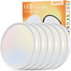 6PK 12 Inch LED Flush Mount Ceiling Light, 24W, 2520LM, 3000K/4000K/6000K CCT Selectable Super Slim LED Ceiling Light, Close to Ceiling Round Flat Panel Light for Hallway, Bedroom,Kitchen ect (White)