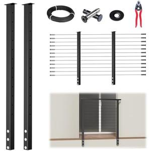 Muzata 5-10FT Modular Black Side Mount Cable Railing Kit 42 Inch 2 Level Post Kit Complete Set Cable Railing System for Decks Length Adjustable with Paper User Guide (No Handrail) RWF2 BH4L