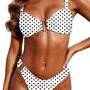 Womens Bikini Set Two Piece Swimsuit with Metal Accent Top High Cut Bottom (White, M)