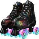 Roller Skates for Women and Men Cowhide High-Top Shoes Classic Double-Row Roller Skate Four-Wheel Roller Skates for Men Girls Unisex size 44