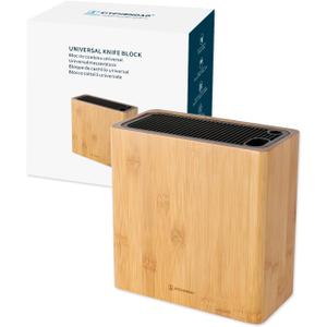 KITCHENDAO XL Bamboo Universal Knife Block Holder with Slots for Scissors and Sharpening Rod, Safe, Space Saver Knives Storage Stand Display without Knives, Unique Slot Design to Protect Blade