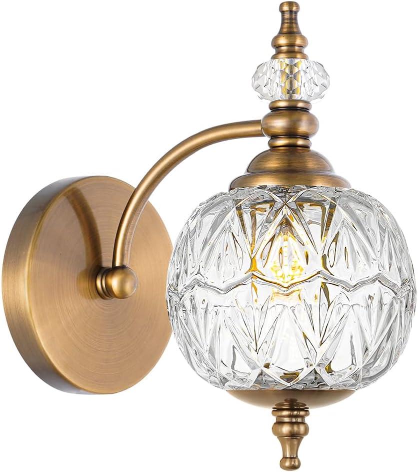 Brushed Antique Brass Bathroom Wall Sconce Vintage Style - G9 Bulb Compatible, Small Hardwired Bathroom Vanity Lighting with Hand-Etched Glass Shades, Easy Mounted for Bedroom Living Room Hallway