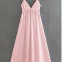 SOLY HUX Women's Summer Dress Backless V Neck Spaghetti Strap Loose Flowy Midi Cami Dresses L