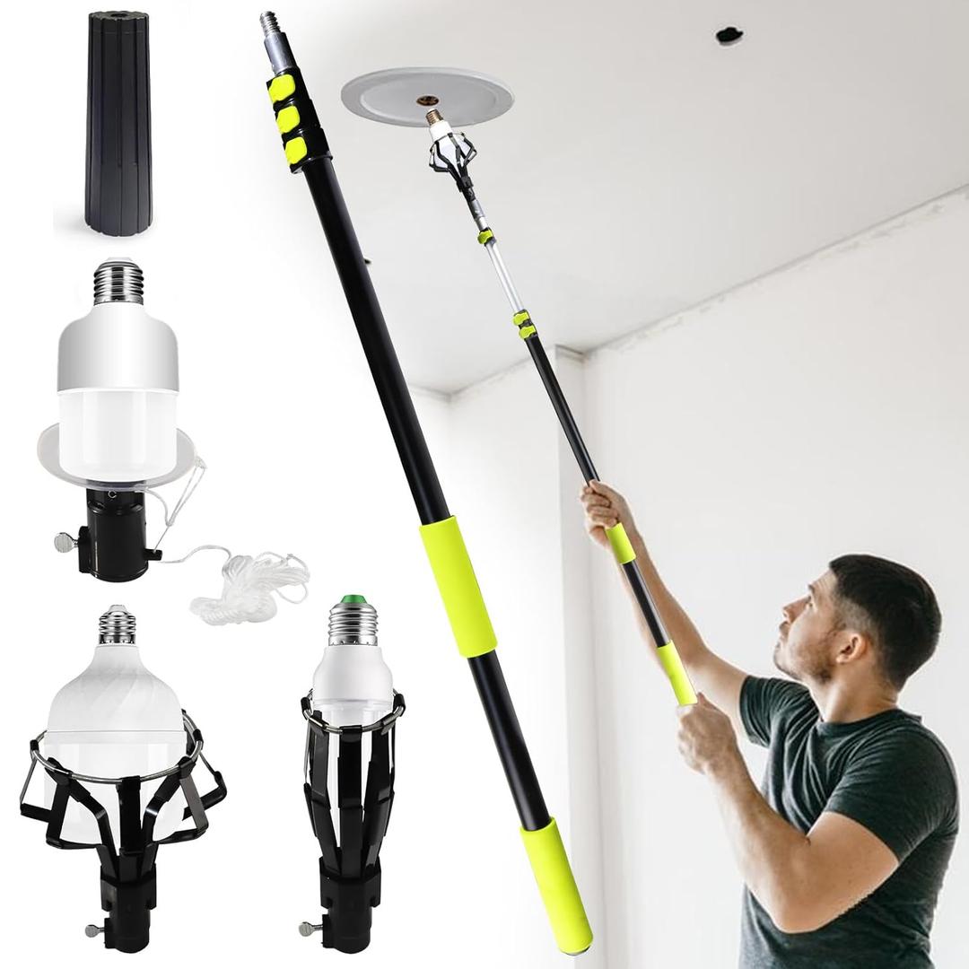4 Pcs Aluminum Telescoping Changer with Pole, 3 FT to 12 FT Changer for High Ceilings, Light Bulb Changer Pole with Basket and Suction Cup, Light Bulb Removal Tool for Indoor and Outdoor