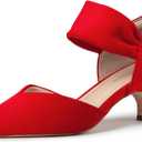 Women's Kitten Heels Pointed Closed Toe Ankle Strap Low Pumps Dress Shoes Slip On Pumps for Wedding Party Work Red Su 9