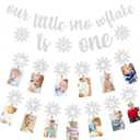 Christmas Winter Snowflake 1st Birthday Photo Banner Snowflake Photo Banner for Newborn to 12 Months Milestone Photograph Bunting Garland for Xmas Holiday Baby Girl 1st Birthday Party Supplies