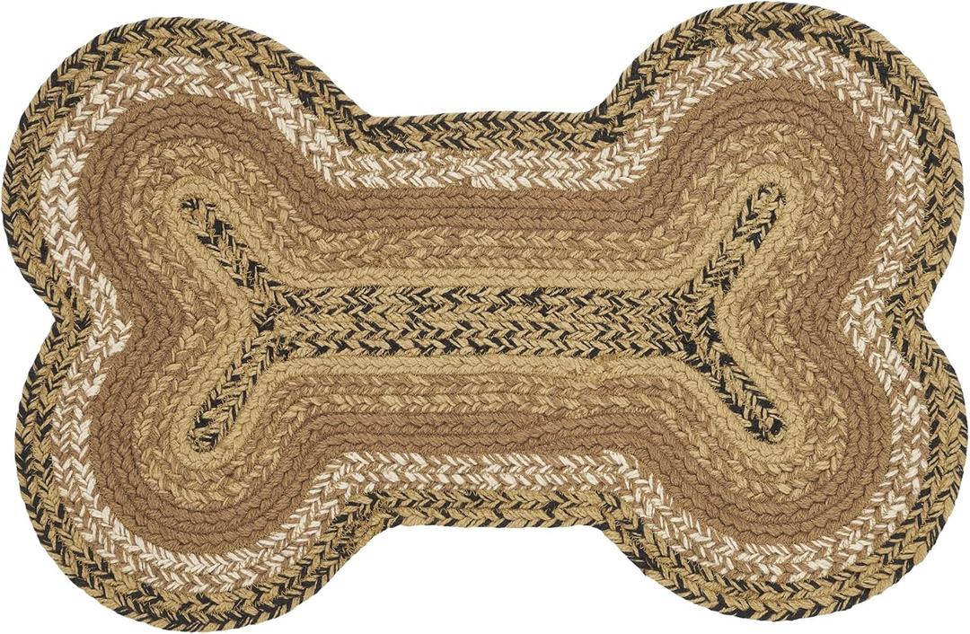 VHC Brands Kettle Grove, Bone Shape Indoor-Outdoor Rug, Recycled Polyester, Small, Black, 11.5x17.5