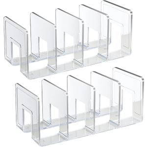 SAYEEC Acrylic File Holder, Clear File Sorter Desk File Organizer, Sturdy Desktop File Folder Organizer Rack for Envelopes Mail Letter Paper Notebook Electronics Office Supplies (4 Sections, 2 Pack)
