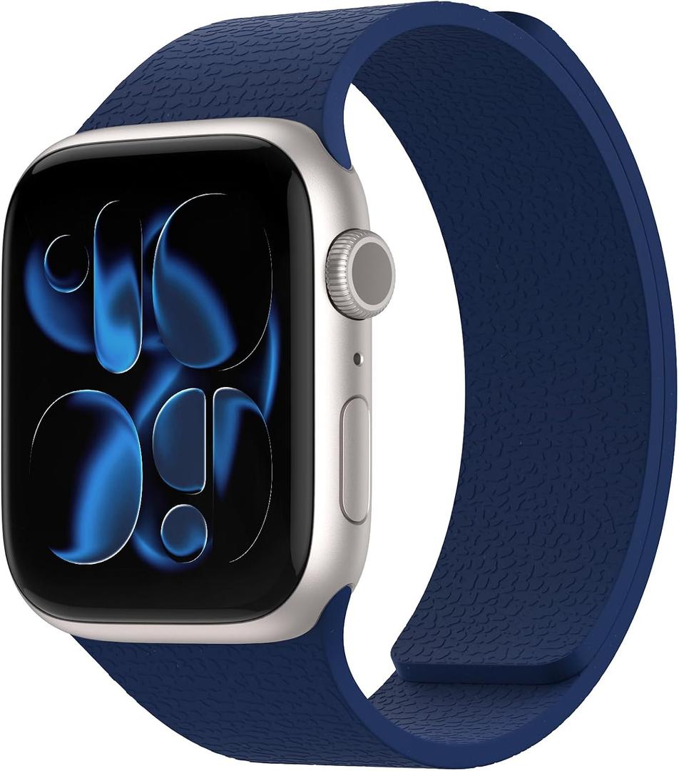 Magnetic Silicone Band Compatible with Apple Watch Band 42mm 41mm 40mm 38mm Series 11 10 9 8 7 6 5 4 3 & SE 3/2/1 Strong Magnetic Clasp, Waterproof & Adjustable (Deep Blue)