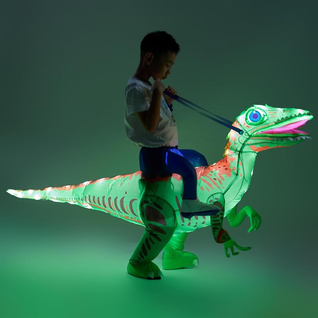 Minetom Inflatable Dinosaur Costume with LED Lights, Vivid Funny Inflatable Halloween Costume for Kids-Child (4-8 Yrs) Unisex