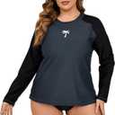 Halcurt Womens Plus Size Long Sleeve Rash Guard Swim Shirt with Built in Bra Loose Fit UPF50+ Swimsuit Top (3X, Gray Black)