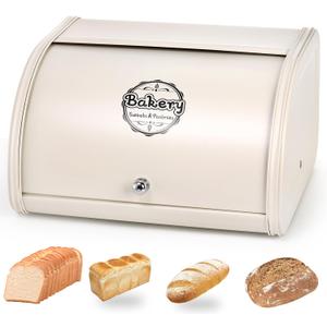 SOUJOY Countertop Bread Box, Bread Container for Kitchen, Vintage Metal Roll Top Bread Storage Holder, 1950s Farmhouse Rustic Baking Dispenser Bin for Dry Food Save, 11.8" L x 10" W x 6.7" H
