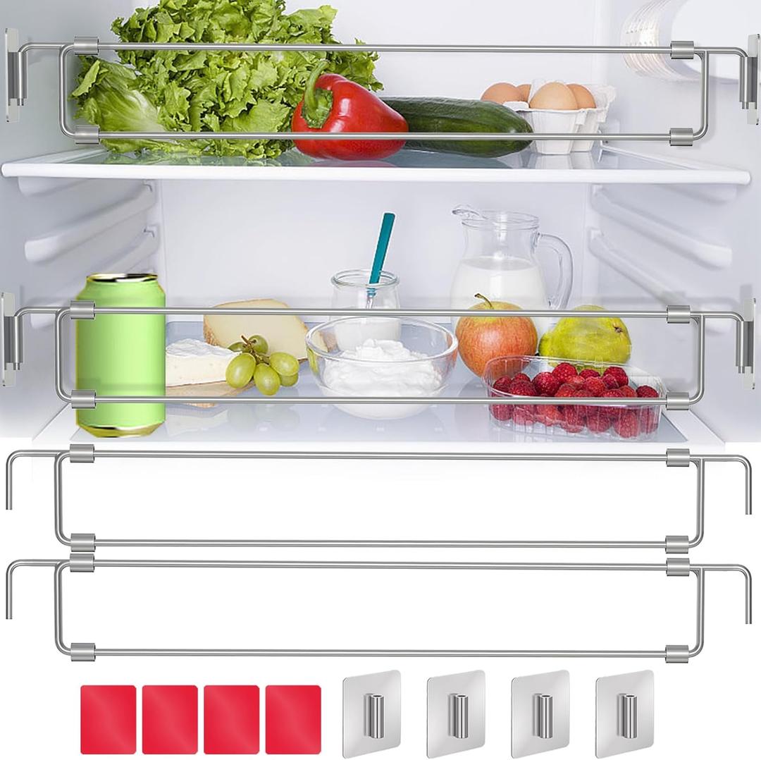 2 Pack RV Fridge Bars, Refrigerator Tension Rods, 12.44"-22.63" Adjustable, Stainless Steel RV Fridge Accessories for Camper Refrigerator, Kitchen, Cupboard, Bookshelf