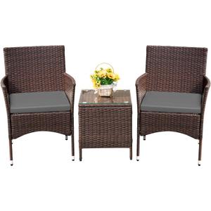 Devoko Patio Porch Furniture Sets 3 Pieces PE Rattan Wicker Chairs with Table Outdoor Garden Furniture Sets (Brown/Grey)