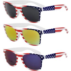 American Flag Sunglasses, 4th of July Sunglasses 3 Pcs, Red White and Blue Decorations Patriotic, USA Flag Glasses for Women Men Classic Retro for 4th of July Accessories