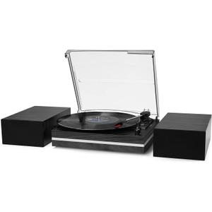 Record Player for Vinyl with External Speakers, Belt-Drive Turntable with Dual Stereo Speakers Vintage Vinyl LP Player Support 3 Speed Wireless AUX Headphone Input Auto Stop for Music Lover Black