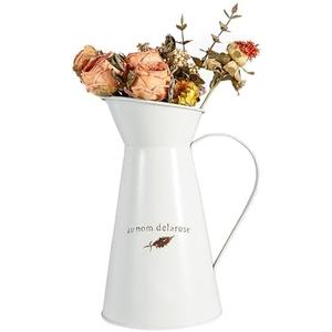 Rustic Shabby Chic Milk Can,Thickened Metal Farmhouse Decor,Galvanized Flower for Home,French White Pitcher,Milk Jug,Living Room, Bedroom, Kitchen, Porch, Bathroom (White, 9 Inch)