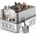 Jotesnew XXXL Stainless Steel Litter Box,28" L*20" W*12.5" H Large Capacity Metal Cat Litter Box for Big & Multiple Cats,Anti-Leakage,Non-Stick Surface for Easy Cleaning,Odor-Resistant,Gray
