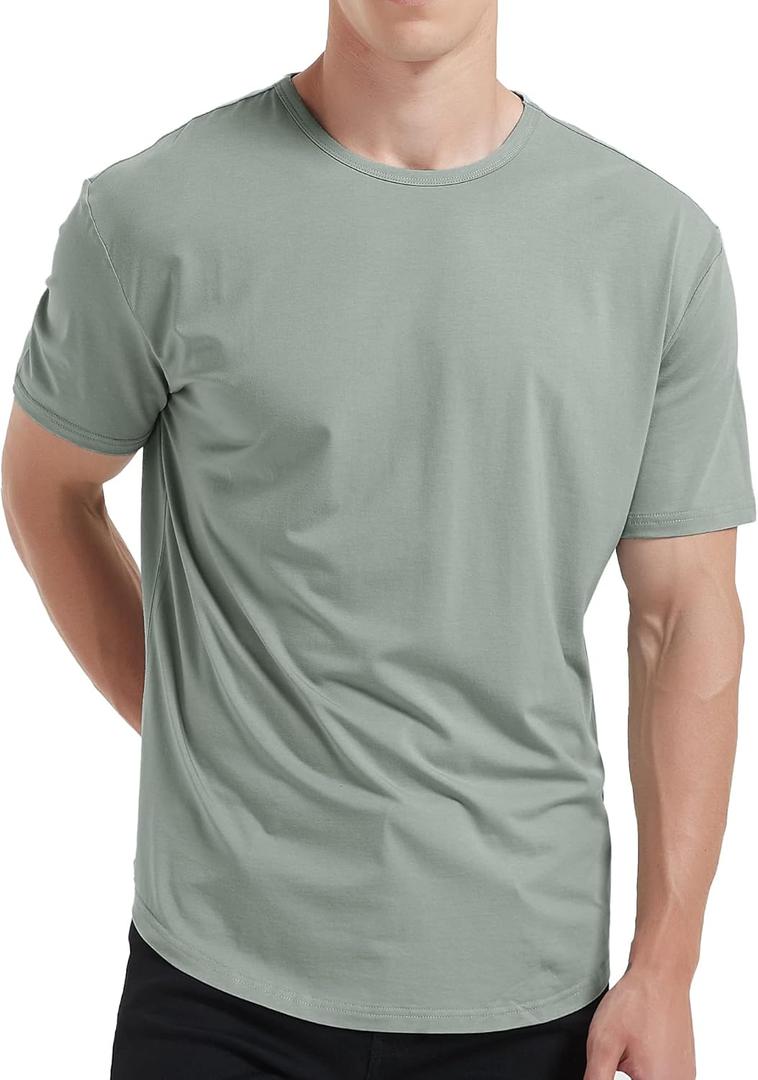 netdraw Men's Ultra Soft Bamboo Viscose T-Shirt Curve Hem Lightweight Cooling Short/Long Sleeve Casual Basic Tee Shirt