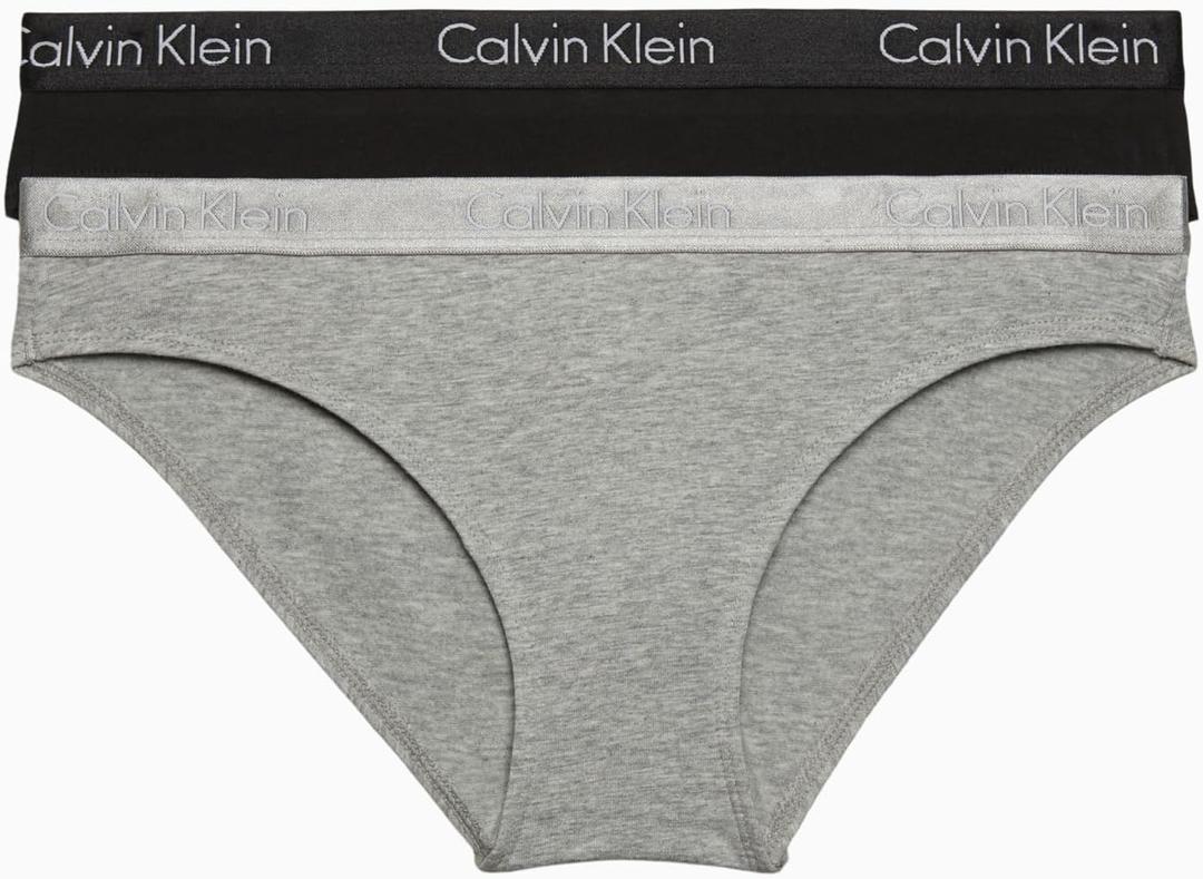 Calvin Klein Women's Motive Cotton Multipack Bikini Panty (Large, Black/Gray Heather)