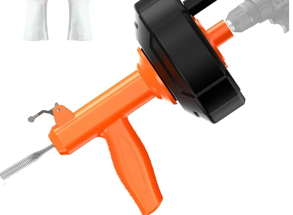 Drain Snake, Drain Auger with Drill Attachment, 25 Feet Plumbing Snake Auto Feed Flexible Hair Drain Clog Remover for Kitchen, Bathrom and Shower Sink with Gloves