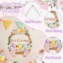 ONEHAUS Easter Decorations Wooden Wreath for Front Door Sign, Happy Easter Cute Bunny Porch Decor Welcome Hanging Sign for Outdoor, Wall Hanging Rabbit Wreath for Party Home Indoor