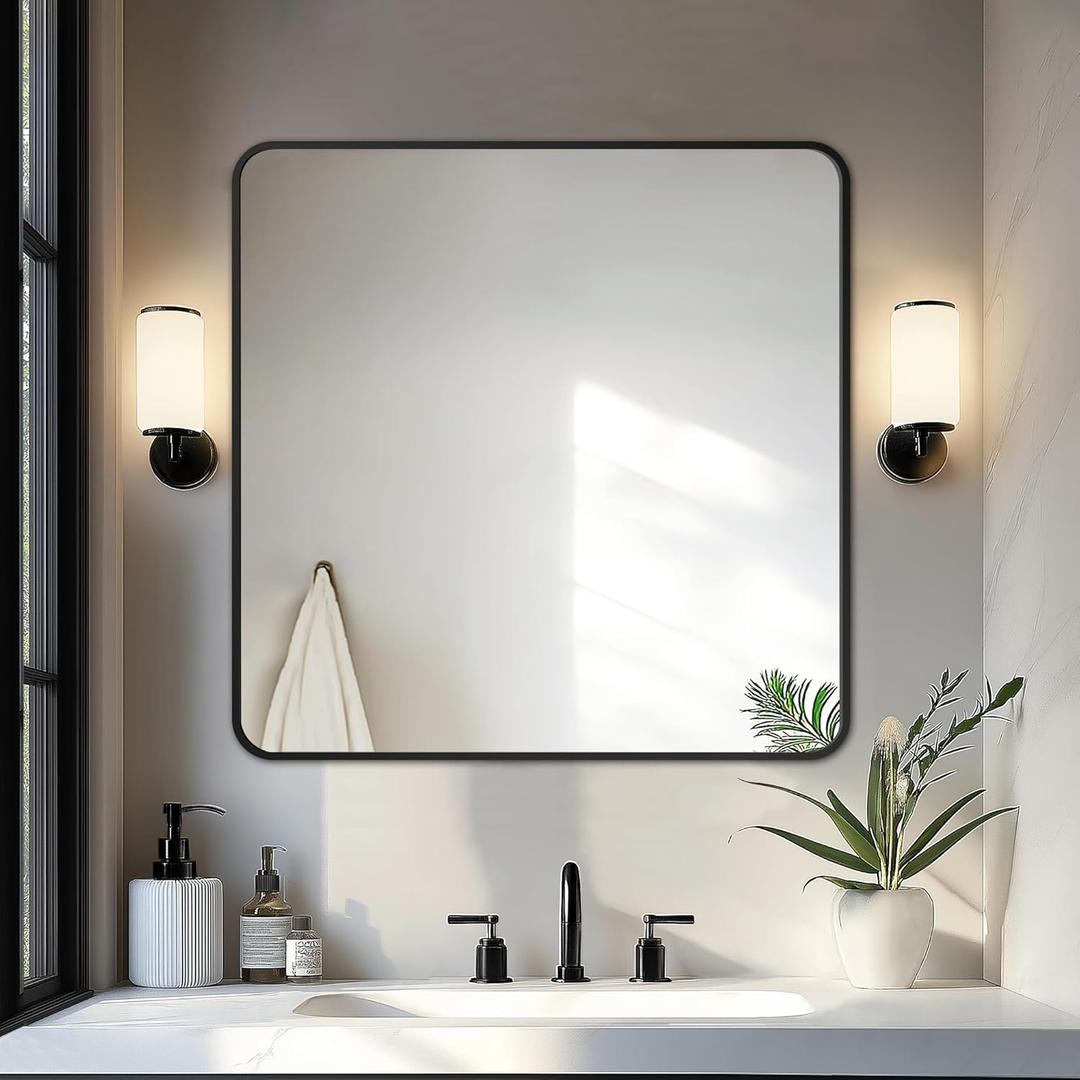 Delma Bathroom Vanity Mirror, Black Framed Bathroom Mirror for Over Sink, High-Definition Bathroom Mirror, Versatile Bathroom Vanity Mirror, Hangs Horizontally or Vertically (30x30, Black)
