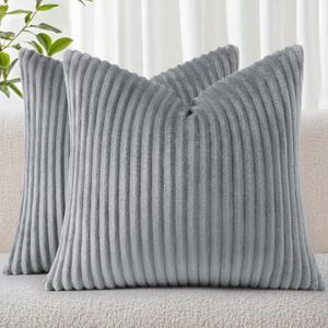 Simmore Decorative Fall Throw Pillow Covers 26x26 Set of 2, Soft Natural Plush Flannel Double-Sided Fluffy Couch Pillow Covers for Sofa Living Room, Grey