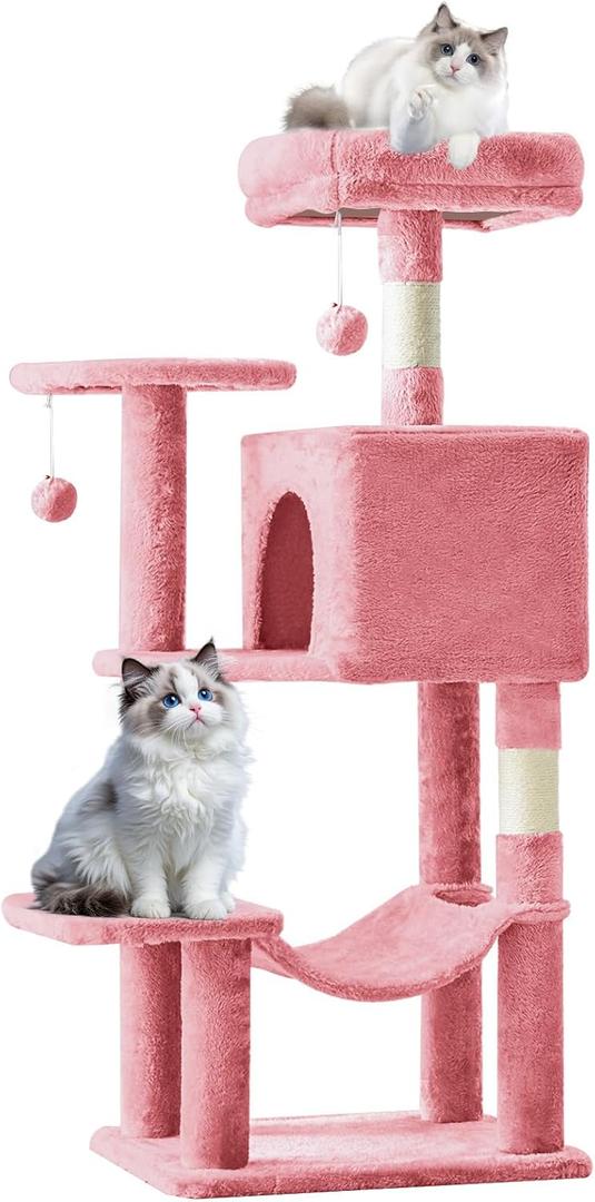 DUMOS Small 44 Inch Cat Tree Tower with Natural Sisal Scratching Posts
Cat Tree with Hammock, Pet Condo for Indoor Cats and Kittens Play, Pink