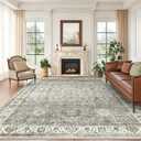 Washable 9x12 Area Rug - Soft Large Rugs for Living Room Thin Stain Resistant Vintage Carpet for Bedroom with Non Slip Backing for Bedroom Dining Room Home Decor (Ivory/Grey,9'x12')