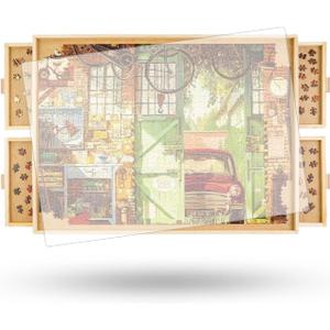 ALL4JIG 1500 Piece Rotating Puzzle Board with Drawers and Cover,25"x34"Portable Wooden Jigsaw Puzzle Table for Adults Portable,Lazy Susan Spinning Puzzle Boards Birthday Gift for mom (Medium)