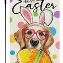 CROWNED BEAUTY Easter Garden Flag Dog Bunny Ears Welcome 12x18 Inch Double Sided Small Seasonal Holiday Golden Retriever Decoration for Outdoor Lawn Yard