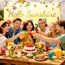BlissYard Hello Sunshine Banner 71x43 Inches Red Rose Floral Spring Party Banner Spring Garden Yard Decor Butterfly Hummingbird Summer Decoration Banner Outdoor Photography Background