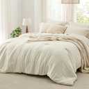 Bedsure Oversized Queen Size Comforter Set, Ivory Soft Prewashed Bedding for All Seasons, 3 Pieces GentleSoft™ Down Alternative Bed Set, 1 Lightweight Comforter (98"x98") and 2 Pillowcases (20"x30")