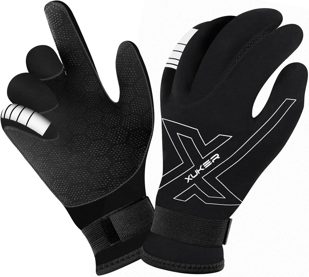 XUKER Neoprene Gloves Women Men, 3mm Wetsuit Dive Gloves Keep Warm for Diving Scuba Kayaking Snorkeling Swimming Water Sports (Black), Size X-Large