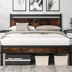 Easy Install 16 Inch Queen Size Bed Frame with Headboard&Footboard