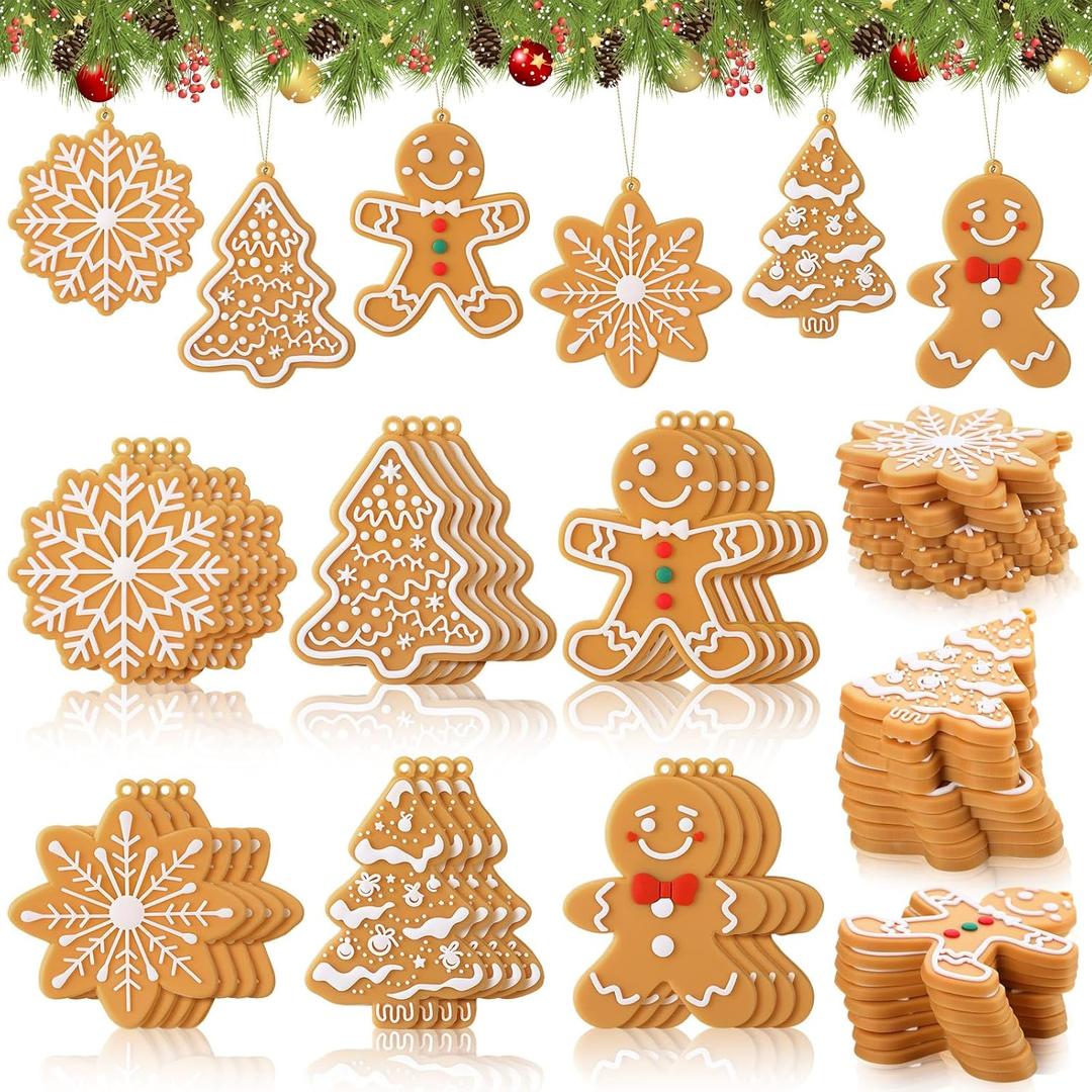 Shellwei 24 Pcs Gingerbread Man Ornaments Christmas Tree Ornaments Bulk Gingerbread Christmas Tree Decorations Rustic Hanging Decor for Xmas Indoor Home