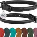 Rolled Leather Dog Collar Soft Round Collars, ID Tag for Small Medium Large Dogs (14-17 inch, Black Midnight & Black Buckle)