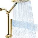 Shower Heads with Handheld Spray Combo Gold, 10 Inch High Pressure Rain/Rainfall Shower Head, Height Adjustable Dual 2 in 1 Shower Head System with Stainless Steel Hose