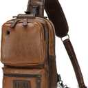 Vintage PU Leather Sling Backpack for Men, Crossbody Bag, Adjustable Shoulder Strap (Light Brown)