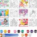 PARSUP 30-Pack DIY Valentine Coloring Card Kit - Watercolor Paint Set + Brushes | Classroom Valentine Exchange Gifts, Kids Paint Party Favors, Valentines Crafts for School