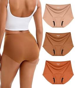 SUNCHIRI Incontinence Underwear for Women, Seamless High Waisted Washable Leak Proof Postpartum Protective Briefs 3 Pack (Multicolor02, Large)