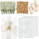 Wedding Invitation Accessories Kit, Pre-Folded Vellum Jackets for 57 Invitations with Wax Seal Stickers, Ribbon & Dried Flowers, Elegant Wedding Invitation Accessories for DIY Bridal Invites (White-Rose, 50)