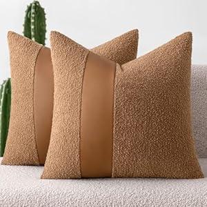 MIULEE Boucle Throw Pillow Covers 18x18 Inch Set of 2 Black Faux Leather Textured Decorative Pillow Cases Boho Farmhouse Accents Cushion Covers for Couch Bed Livingroom Home Decor